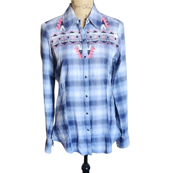 Roper Tops - Roper Women's Cornflower Plaid 100% Cotton Shirt
